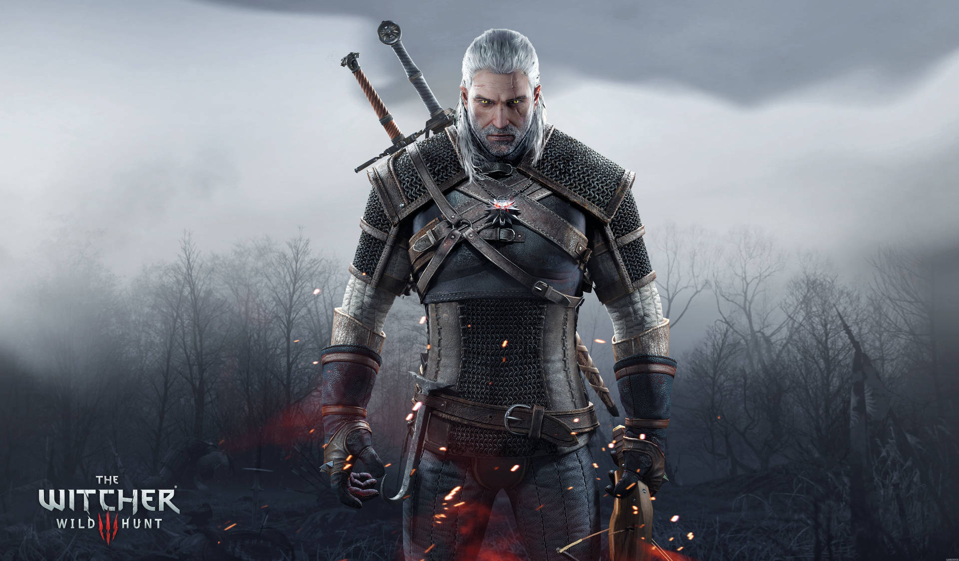 Witcher 4K Geralt iført middelalderske rustning Tapete Wallpaper