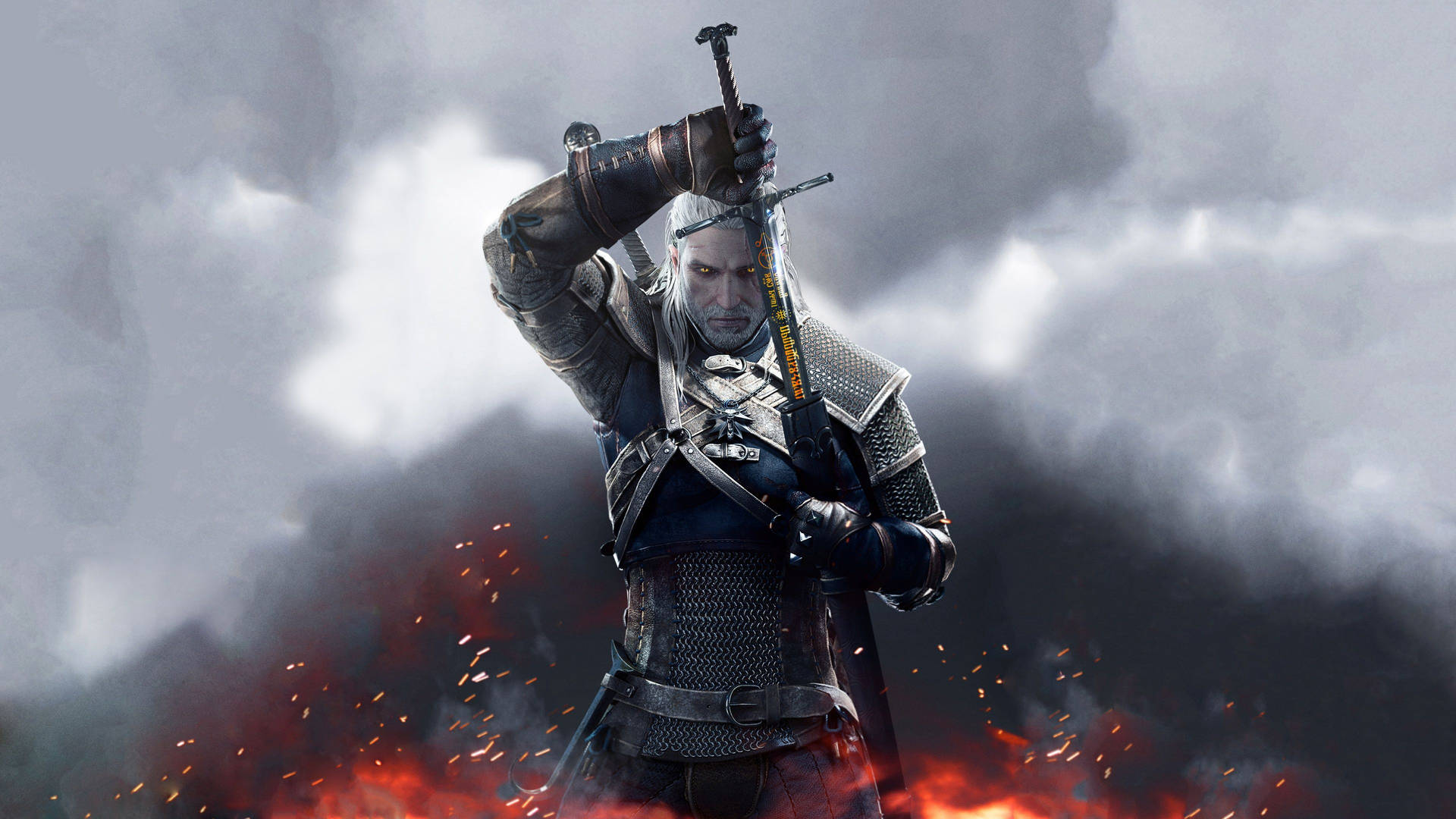 Witcher 4K Geralt Zireael Sværd Wallpaper Wallpaper