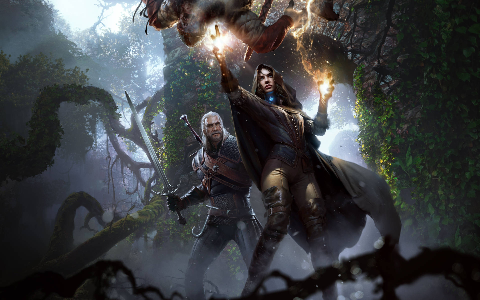 Witcher 4K Yennefer og Geralt Tapet Wallpaper