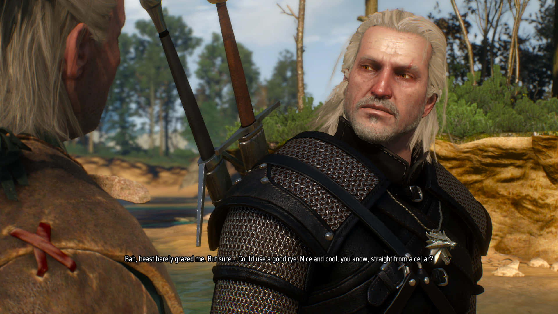 Witcher Vesemir Conversation Scene Wallpaper