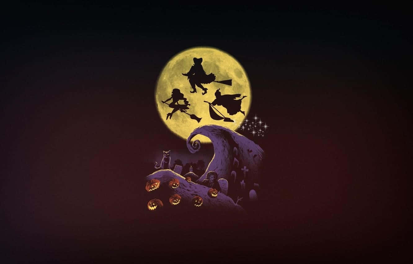 Witches_ Flying_ Across_ Moon_ Halloween_ Art Wallpaper
