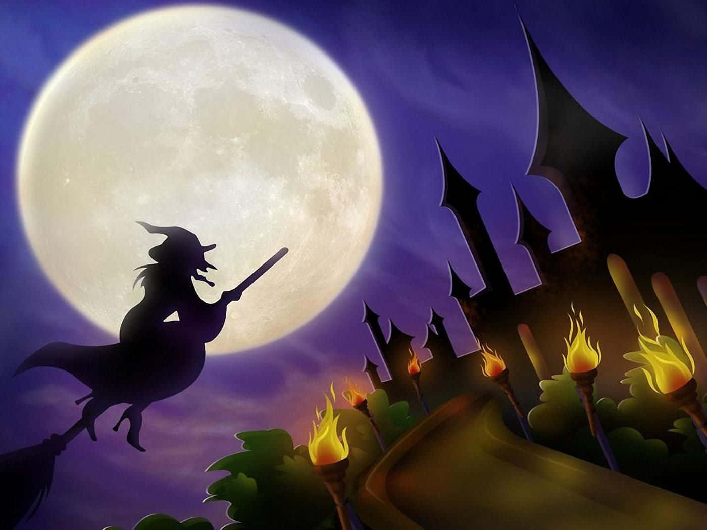 Enchanting Full Moon Witching Hour Wallpaper