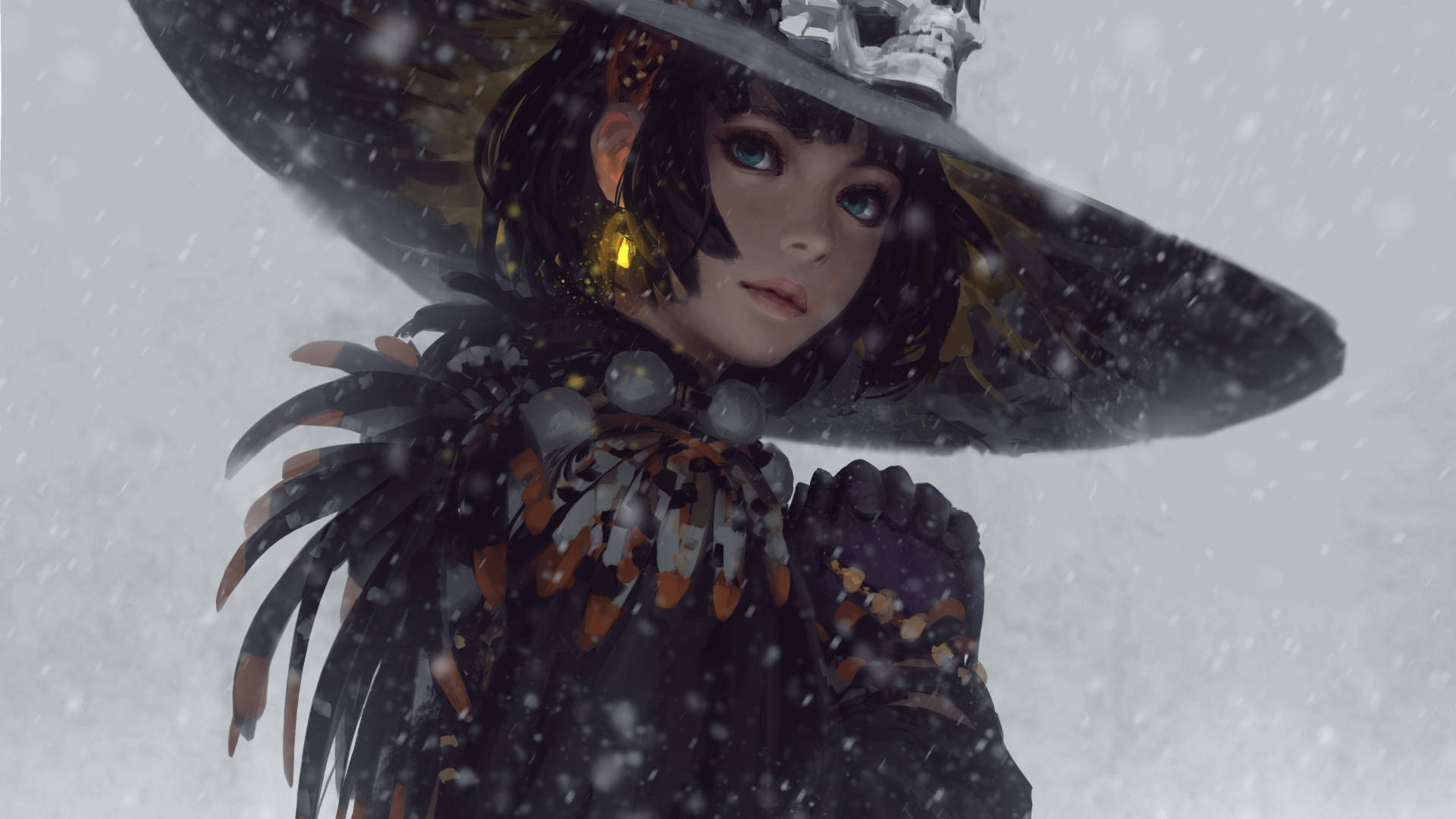 Witchy Anime Girl In Snow Wallpaper