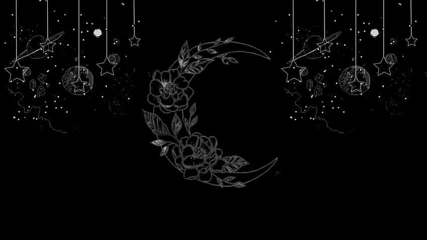 A Black Background With A Crescent And Stars Wallpaper