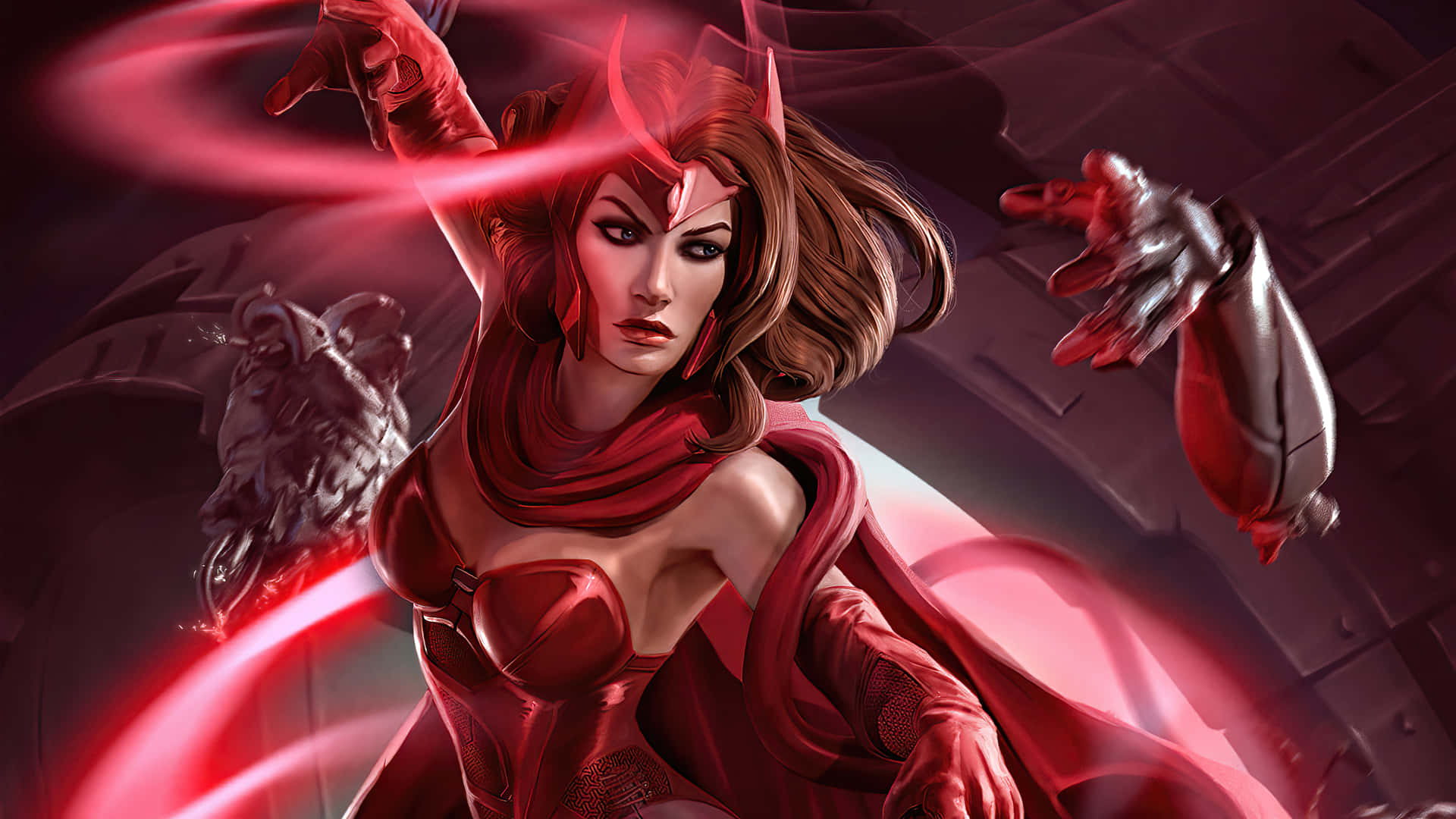 En kvinde i rødt kostume med en sværd Wallpaper