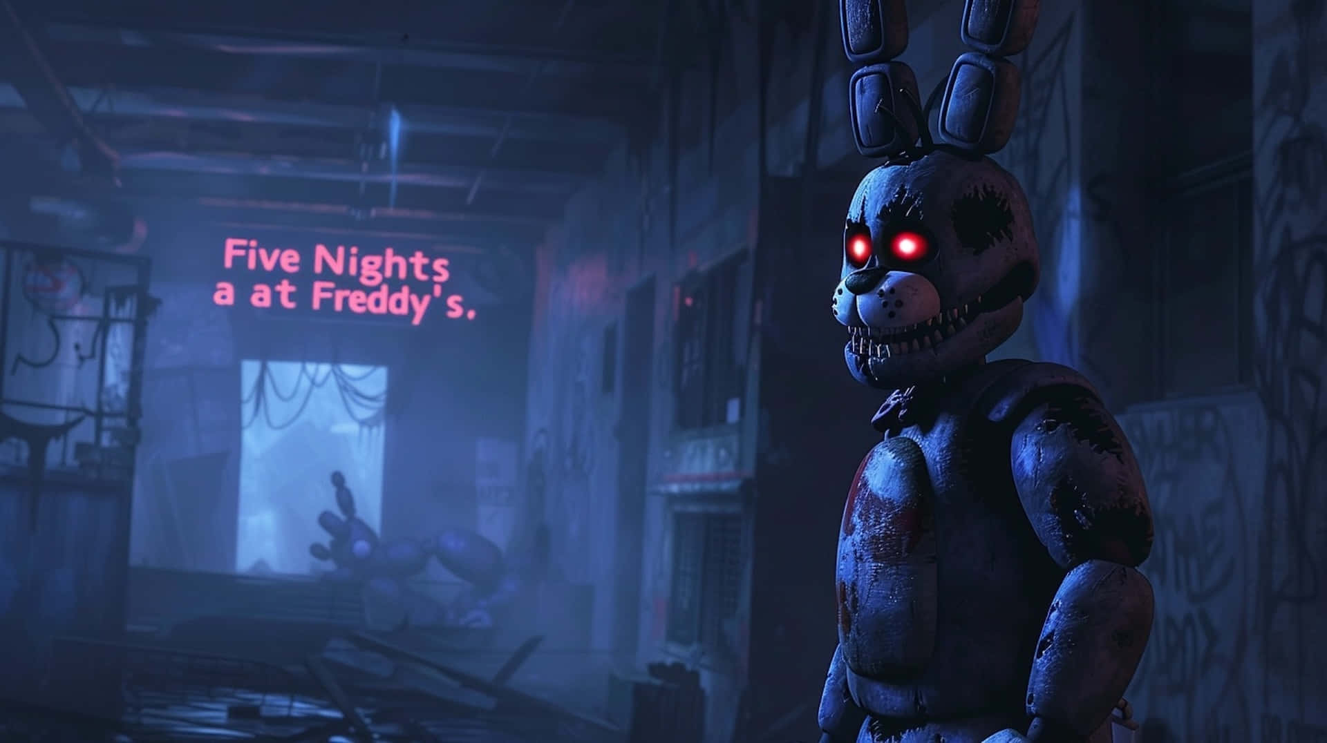 Download Withered Bonnie F N A F Horror Scene Wallpaper | Wallpapers.com