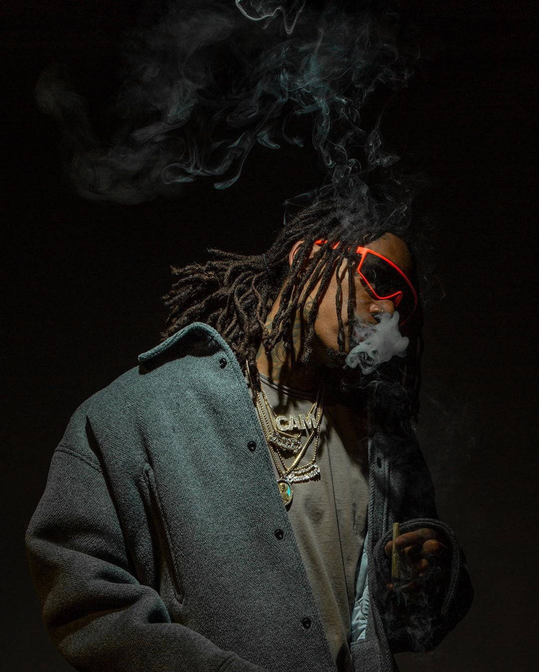 Wiz Khalifa Smoke In Face Wallpaper