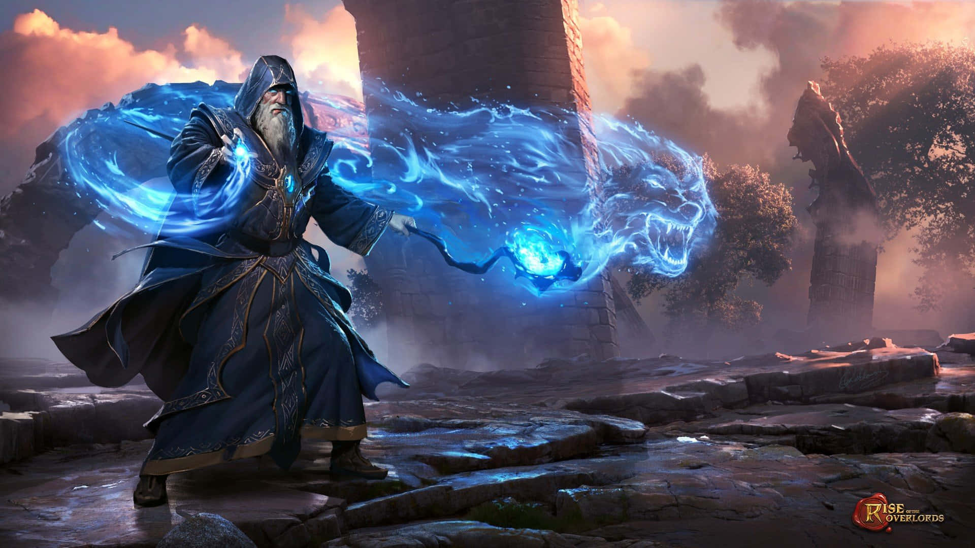 A Man In A Blue Robe Is Holding A Blue Flame