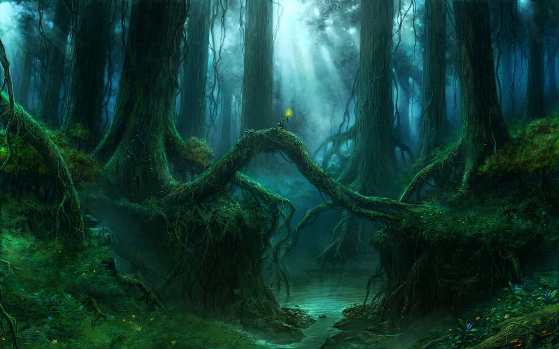 Wizard In A Massive Enchanted Forest Wallpaper