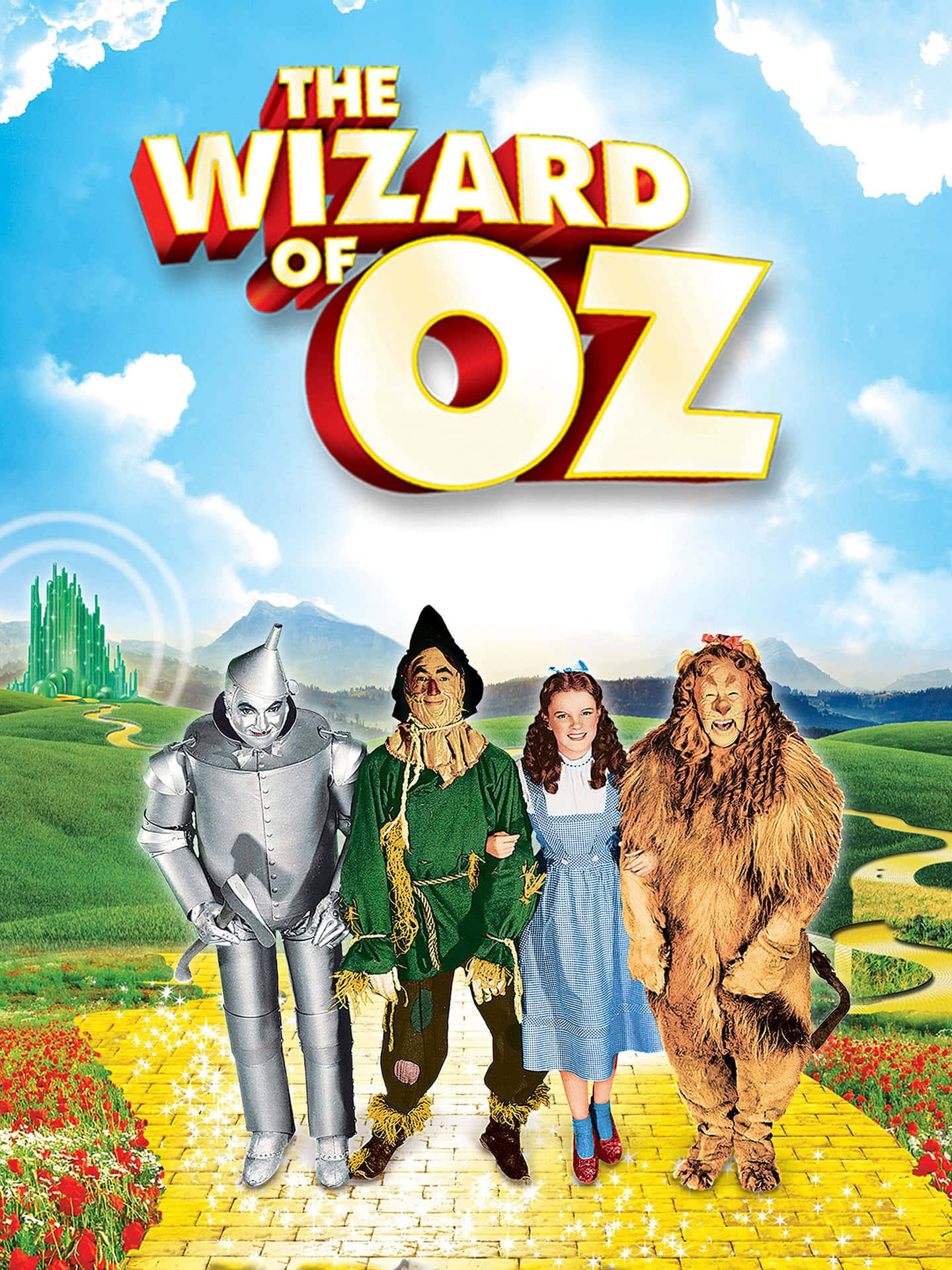 The Wizard Of Oz Poster With Characters Standing In Front Of A Field