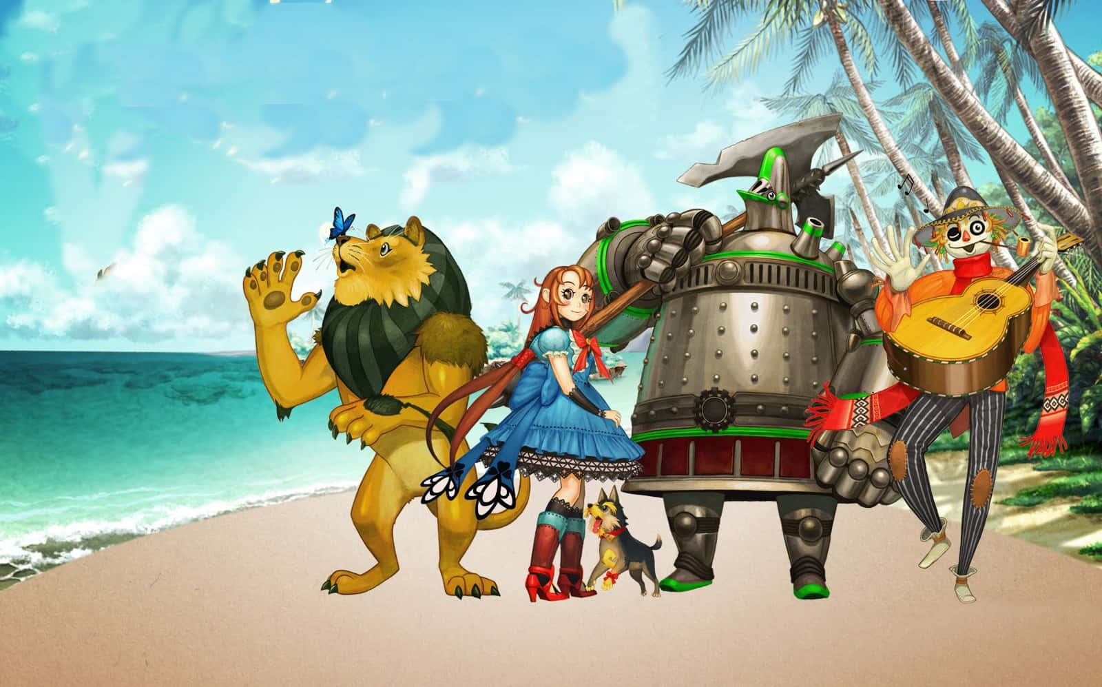Ungrupo De Personajes Parados En La Playa. Fondo de pantalla