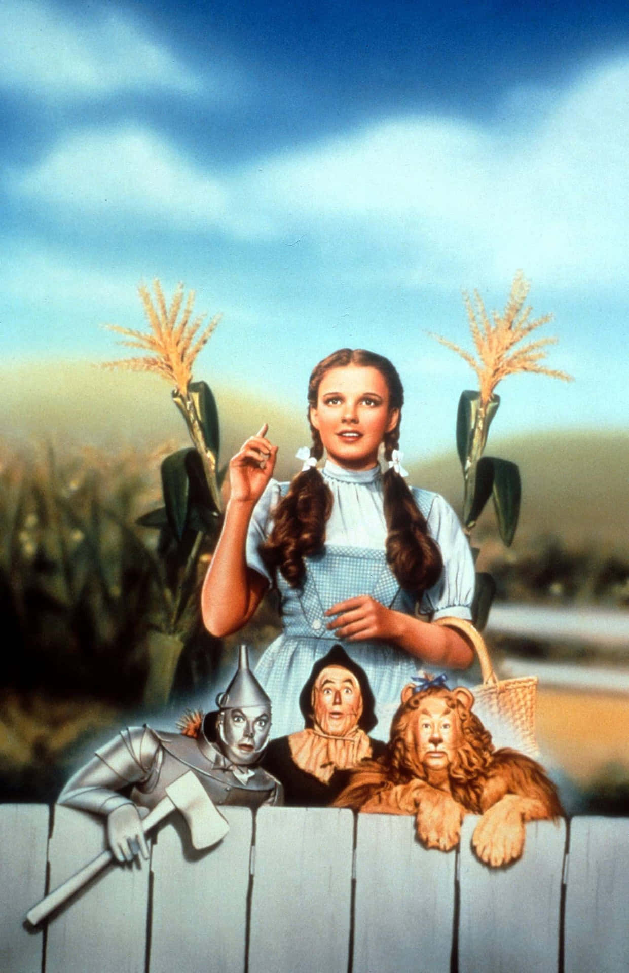 Dorothy og venner følger den gule murstensvej til Oz Wallpaper