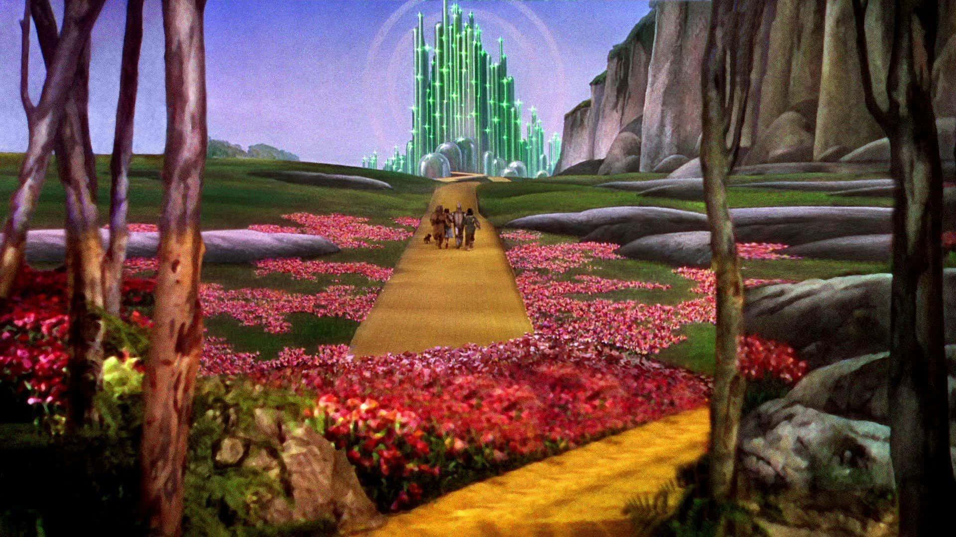 Dorothy, den modige løve og den tin Mand søger mod, hjerne og hjerte i det magiske land Oz. Wallpaper