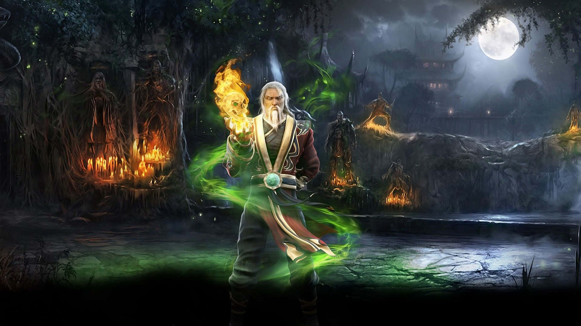 Master Wizard casting a powerful spell Wallpaper