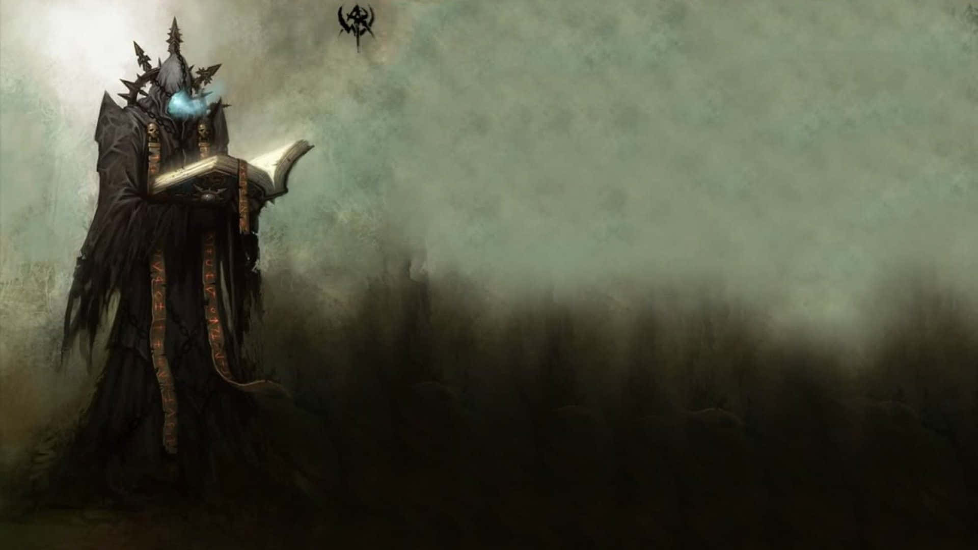 A Wizard casts a powerful spell in a mystical forest Wallpaper