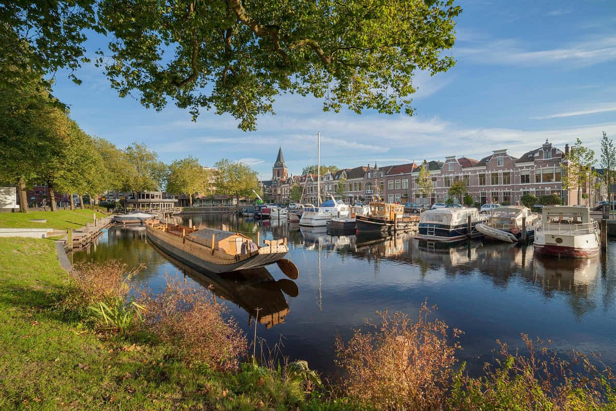 Woerden Harbor Scenic View Wallpaper