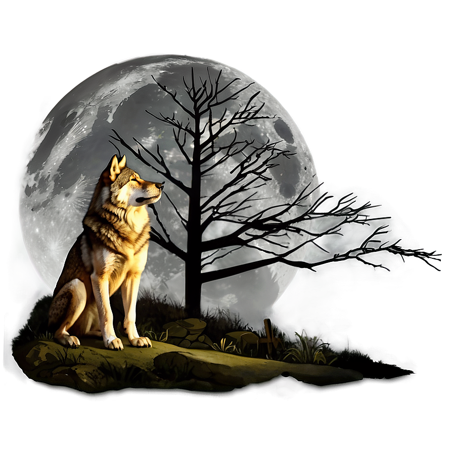 Download Wolf And Full Moon Night Png 05032024 | Wallpapers.com