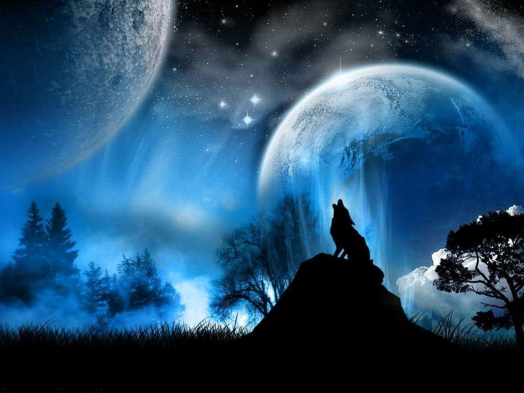 Majestic Wolf Artwork in a Celestial Night Wallpaper