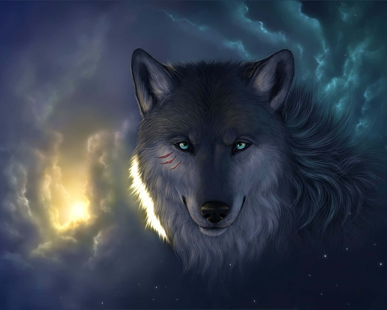 Captivating Nighttime Wolf Art Wallpaper