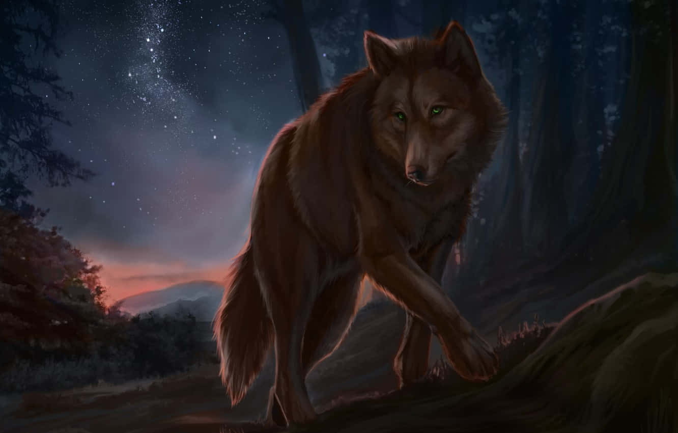 Majestic Wolf in Misty Forest Wallpaper