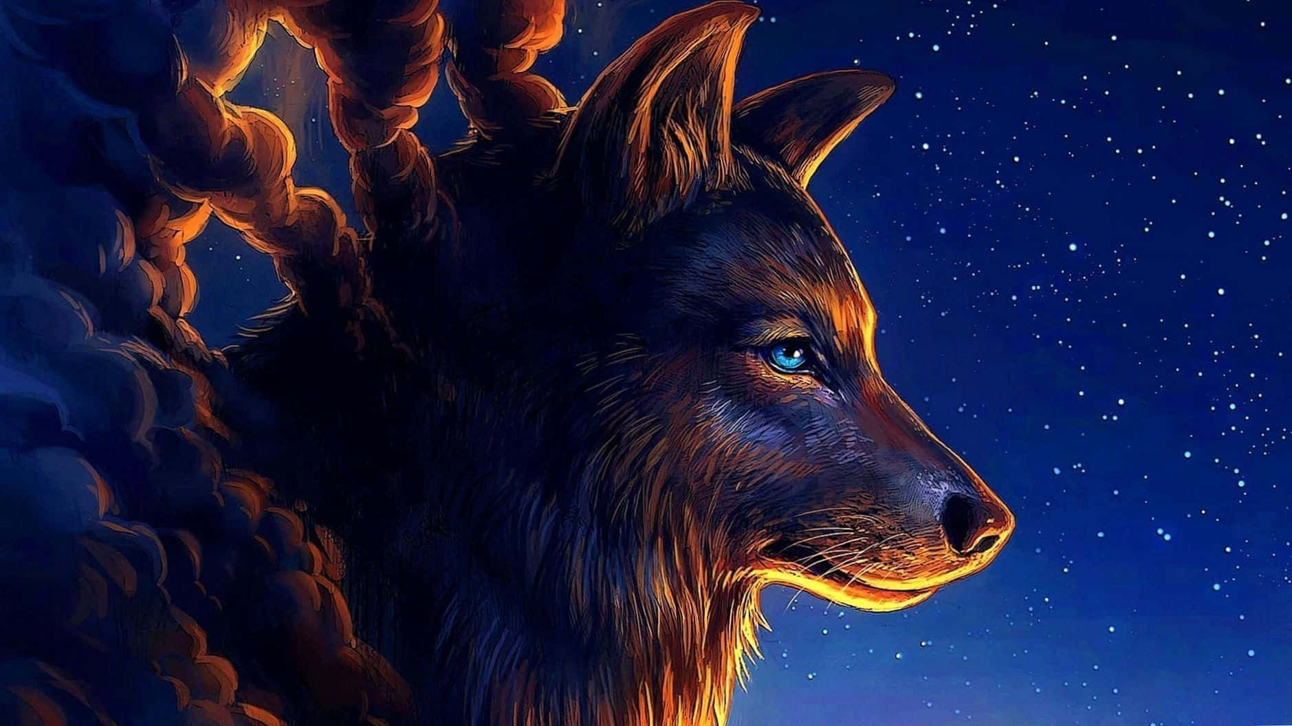 Mystical Wolf Art: A Majestic Beast Under the Moonlight Wallpaper
