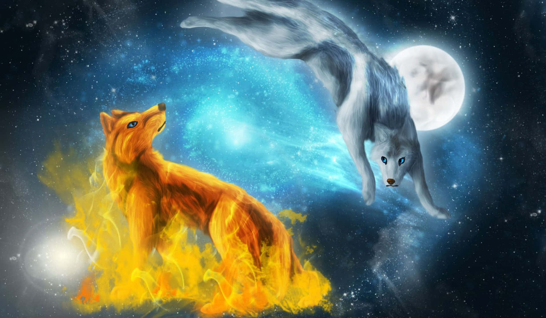 Enchanting Wolf Art – Moonlit Night Adventure Wallpaper