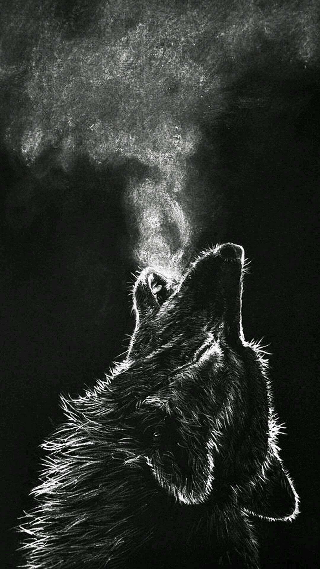 Wolf Breathing White Smoke Dark Screen Wallpaper