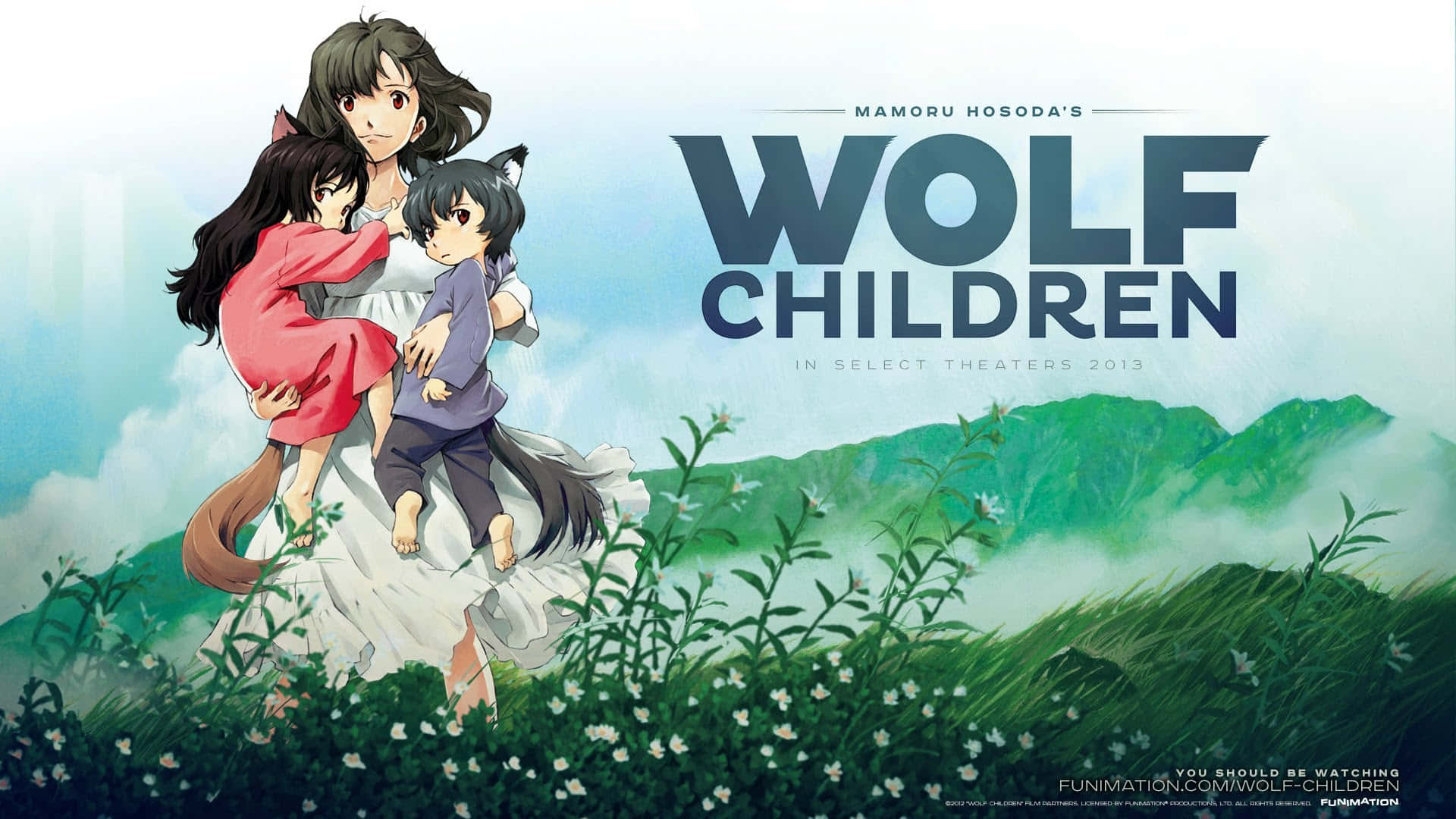 Two Wolf Children Standing in an Idyllic Field Wallpaper