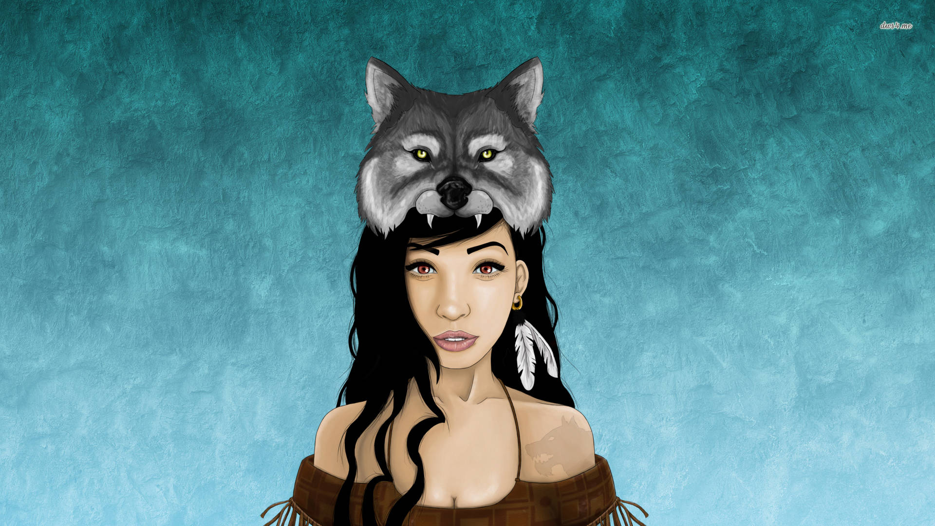 Wolf Girl Grafisk Kunst Wallpaper