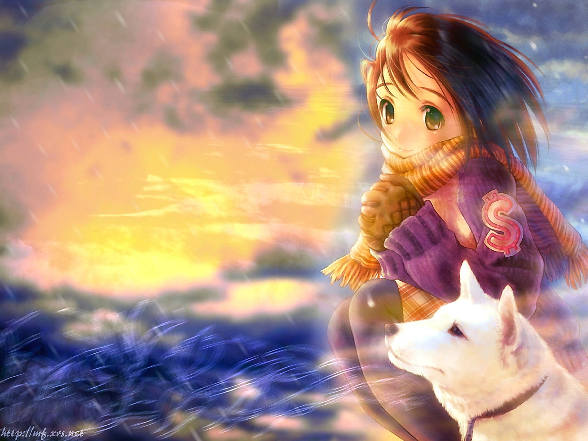 Wolf girl with a cub wallpaper
