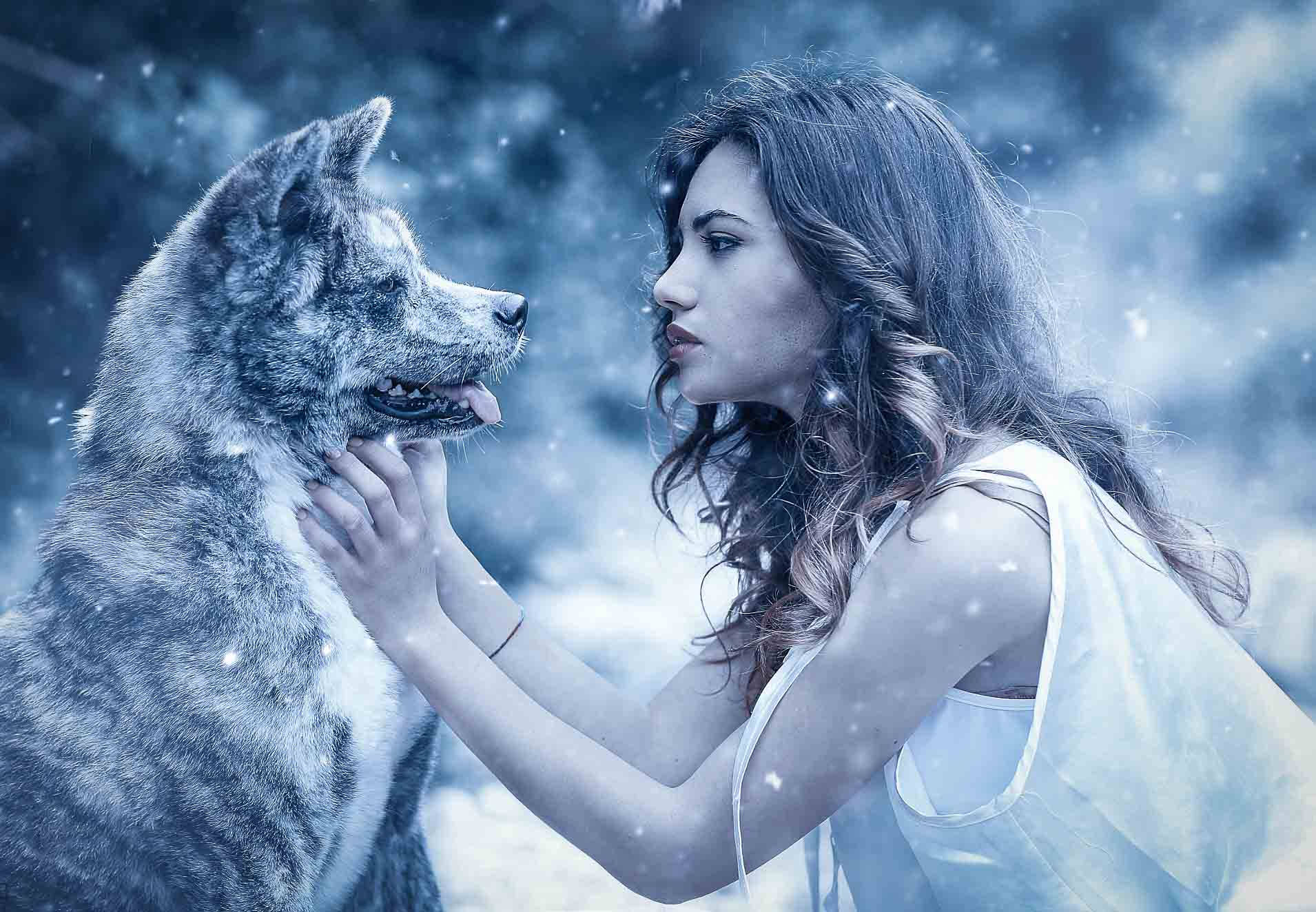 Wolf Girl With A Dog Wallpaper