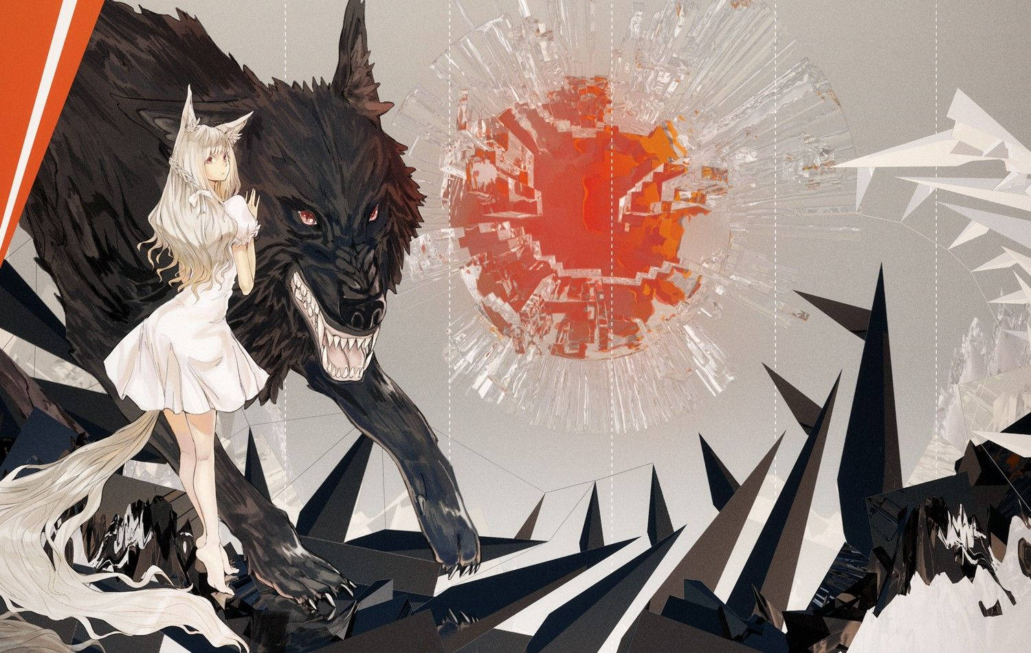 Wolf Girl With Black Beast Wallpaper