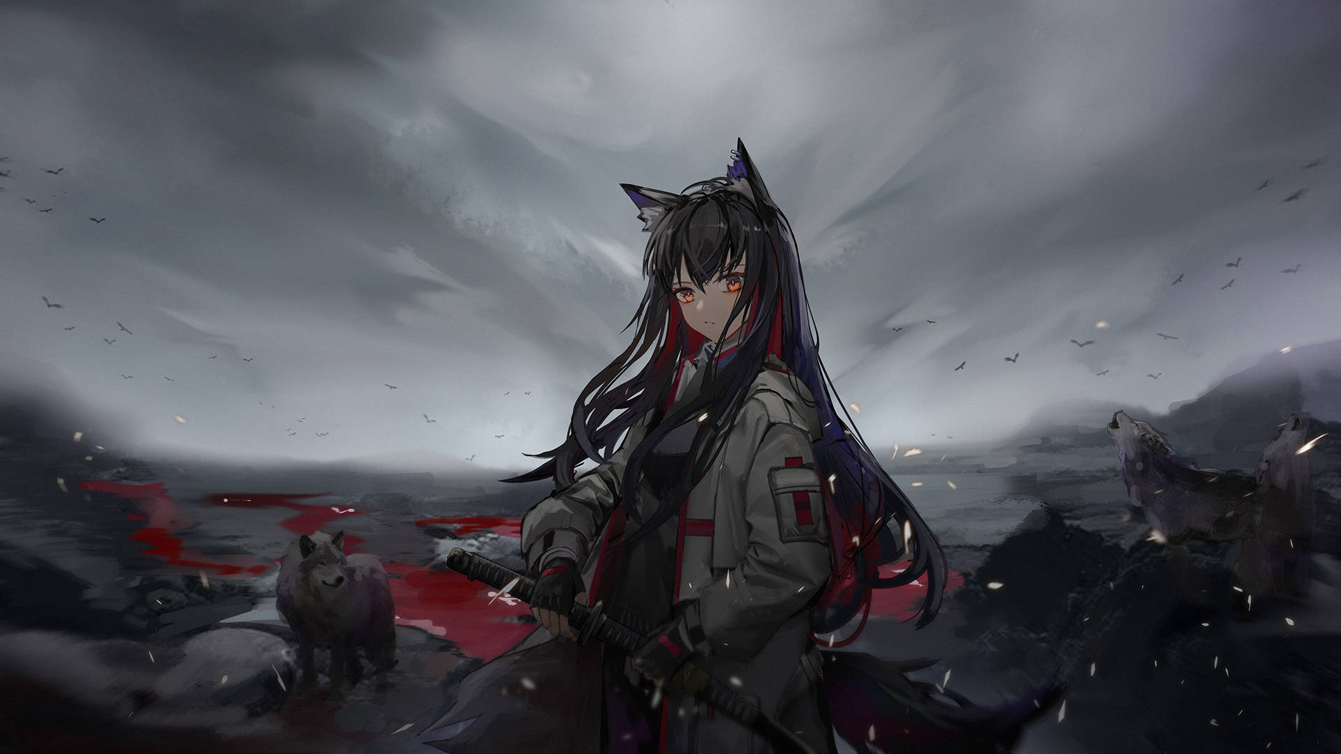 Wolf Girl With Howling Wolves Wallpaper