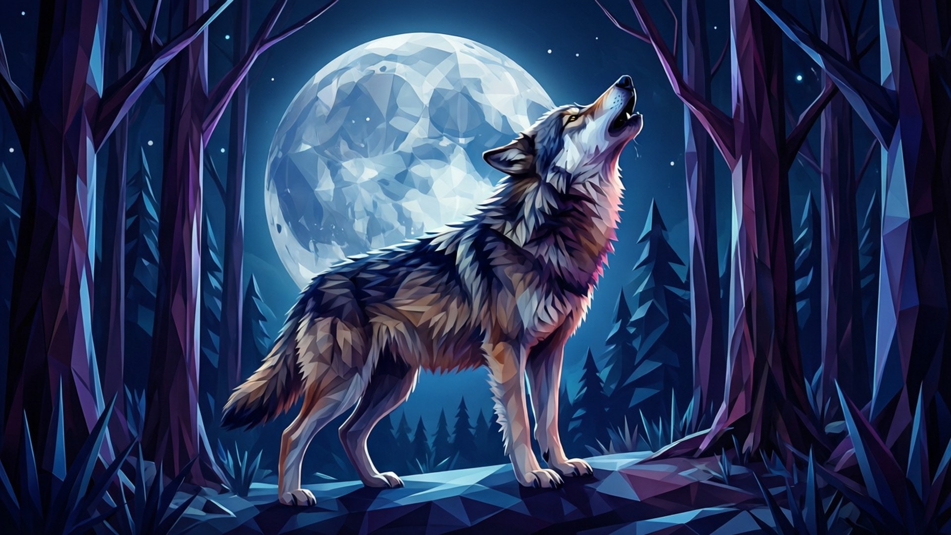 Ulven hyler mod månen Wallpapers