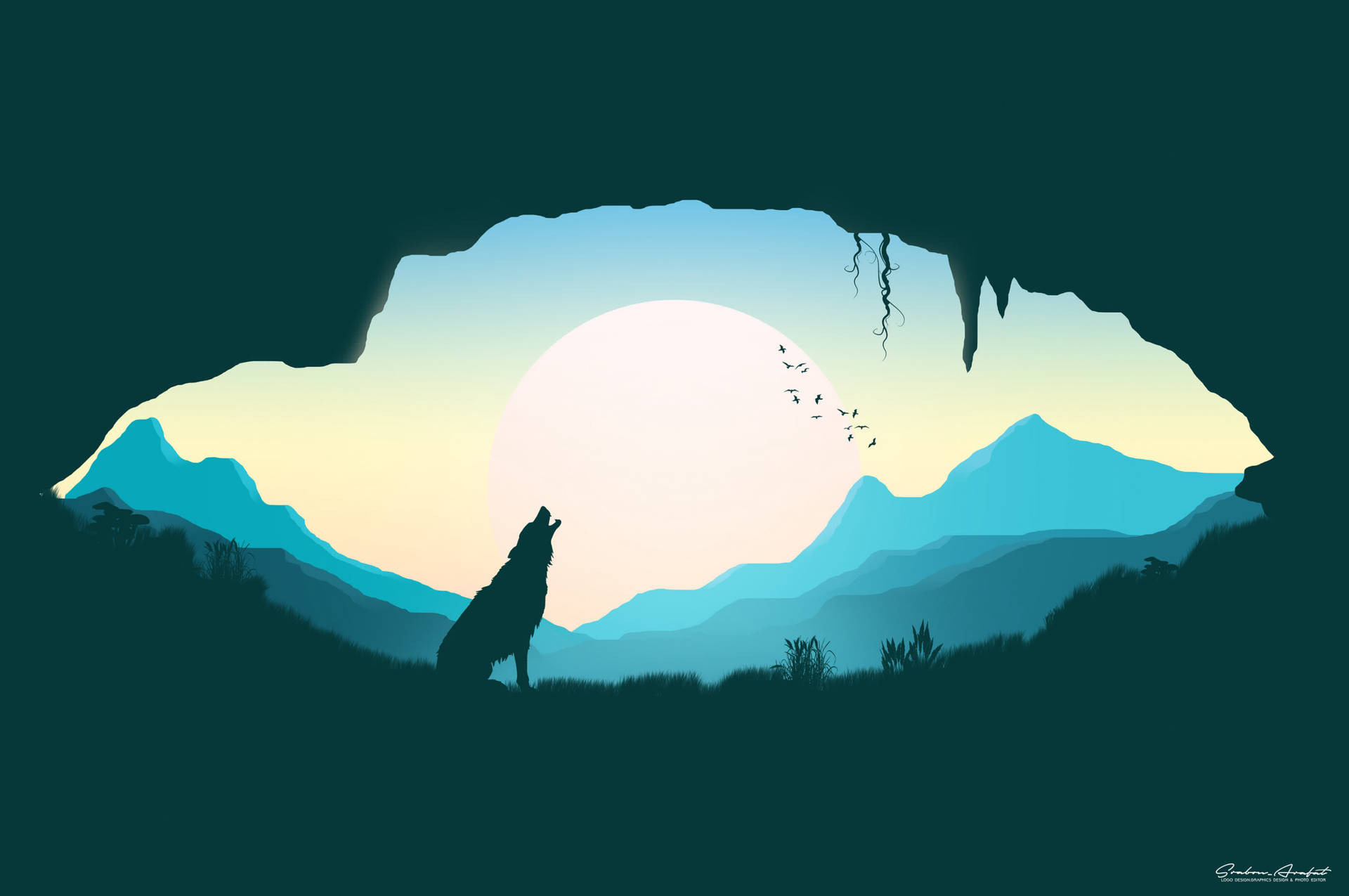 Wolf Howling At The Moon Art