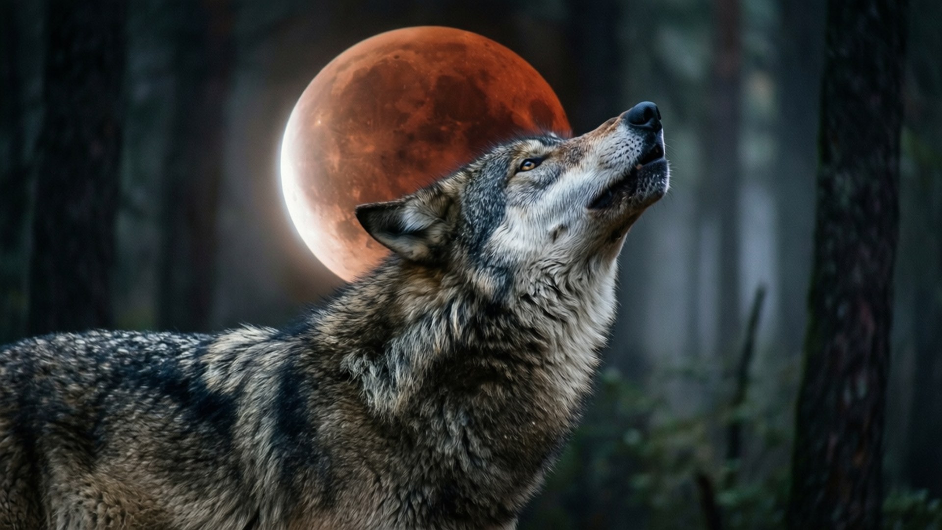 Loup Hurlant à l'Éclipse Fonds d'écran