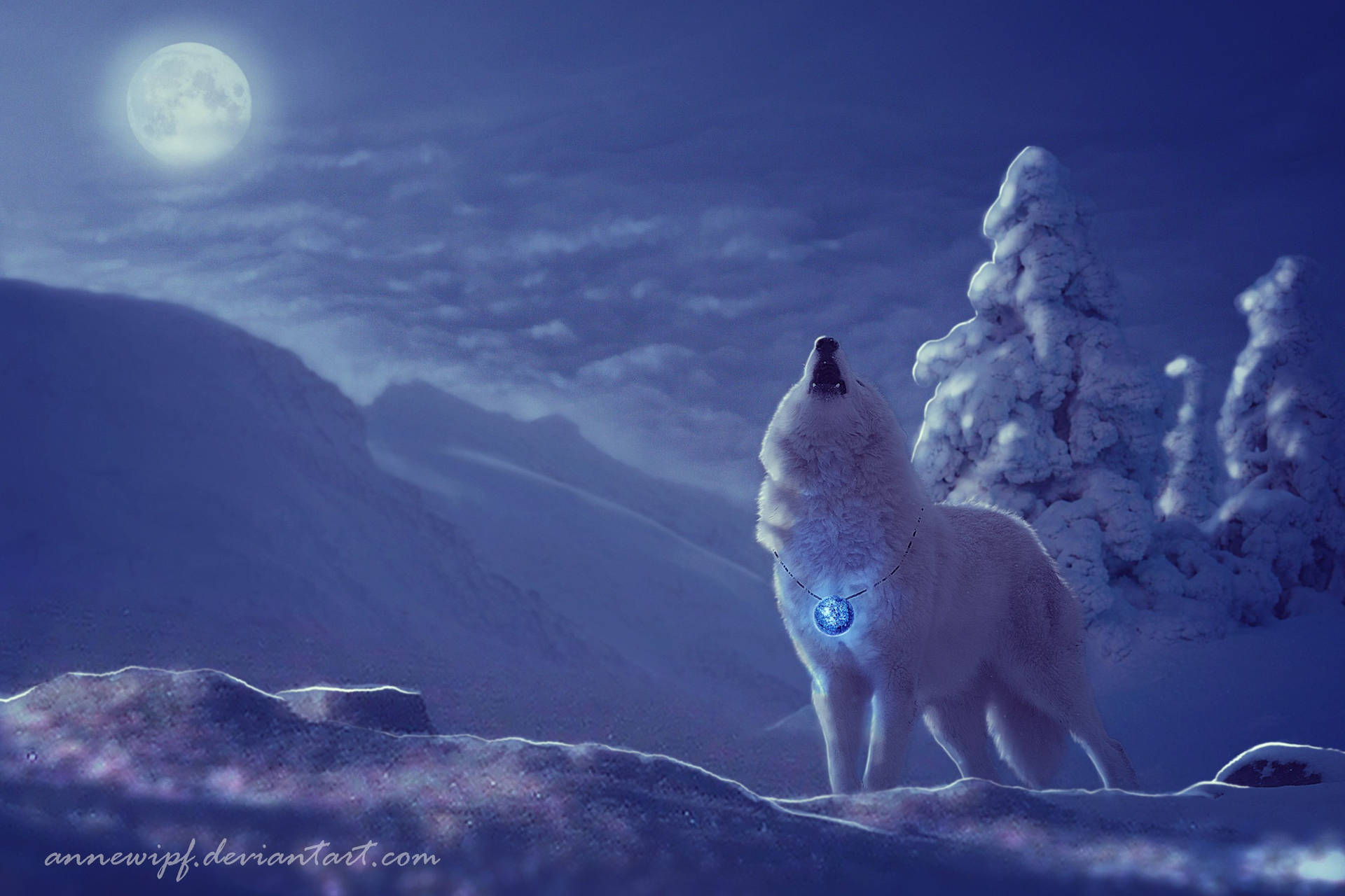 Wolf Howling Winter Landscape Wallpaper