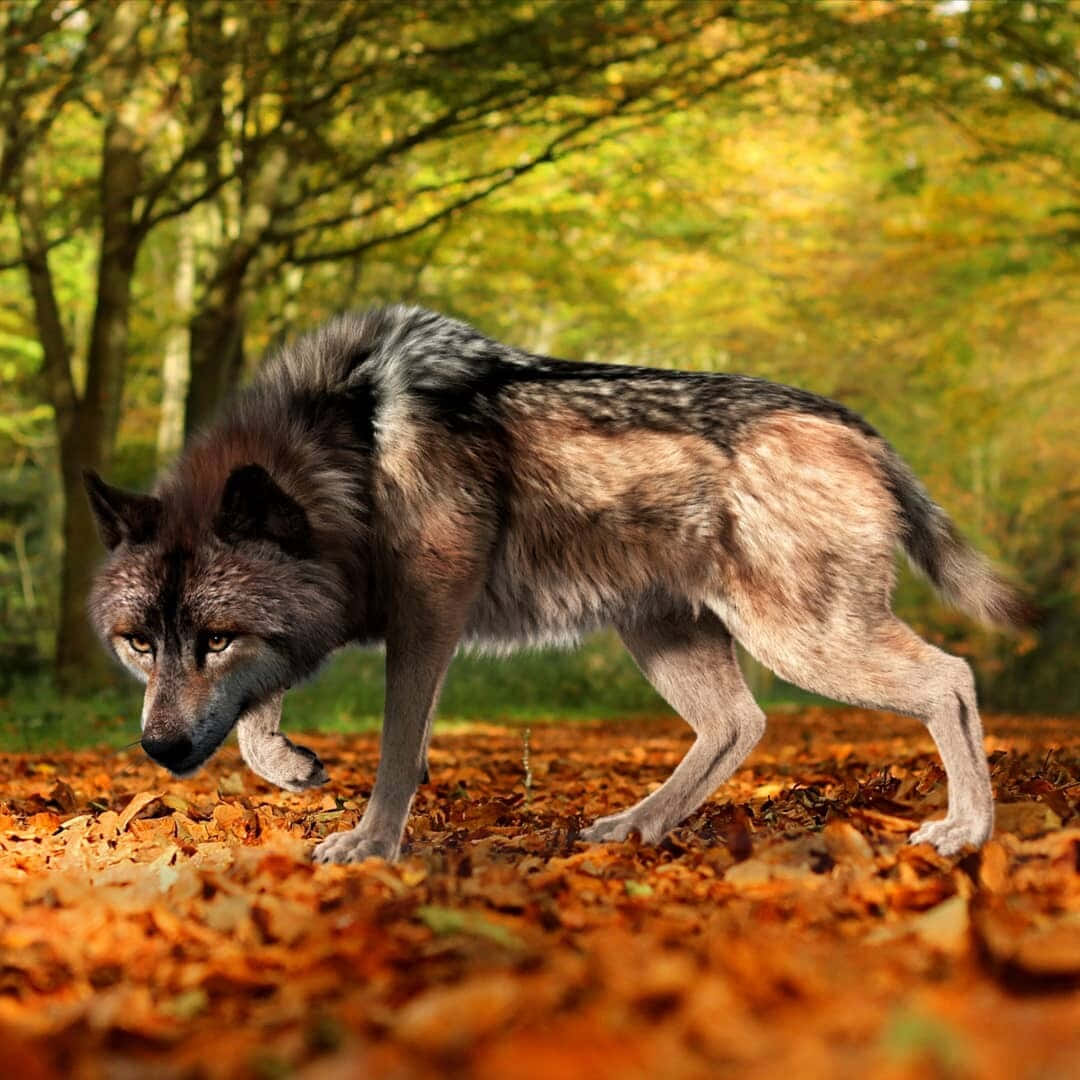 Majestic Wolf in Autumn Forest Wallpaper
