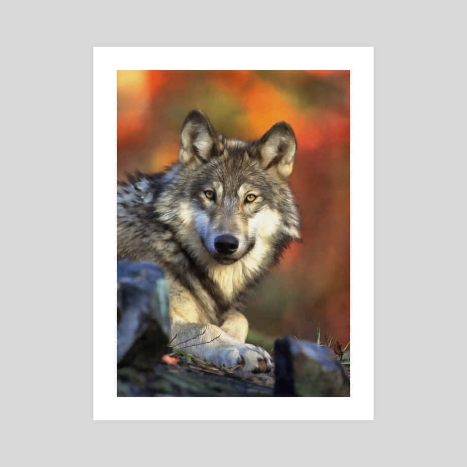 Majestic Wolf Prowling in Autumn Forest Wallpaper