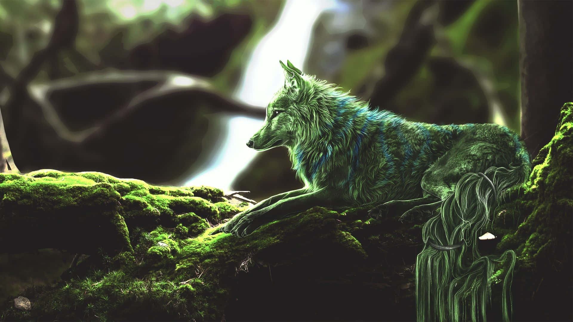 Majestic Wolf Roaming the Enchanted Forest Wallpaper