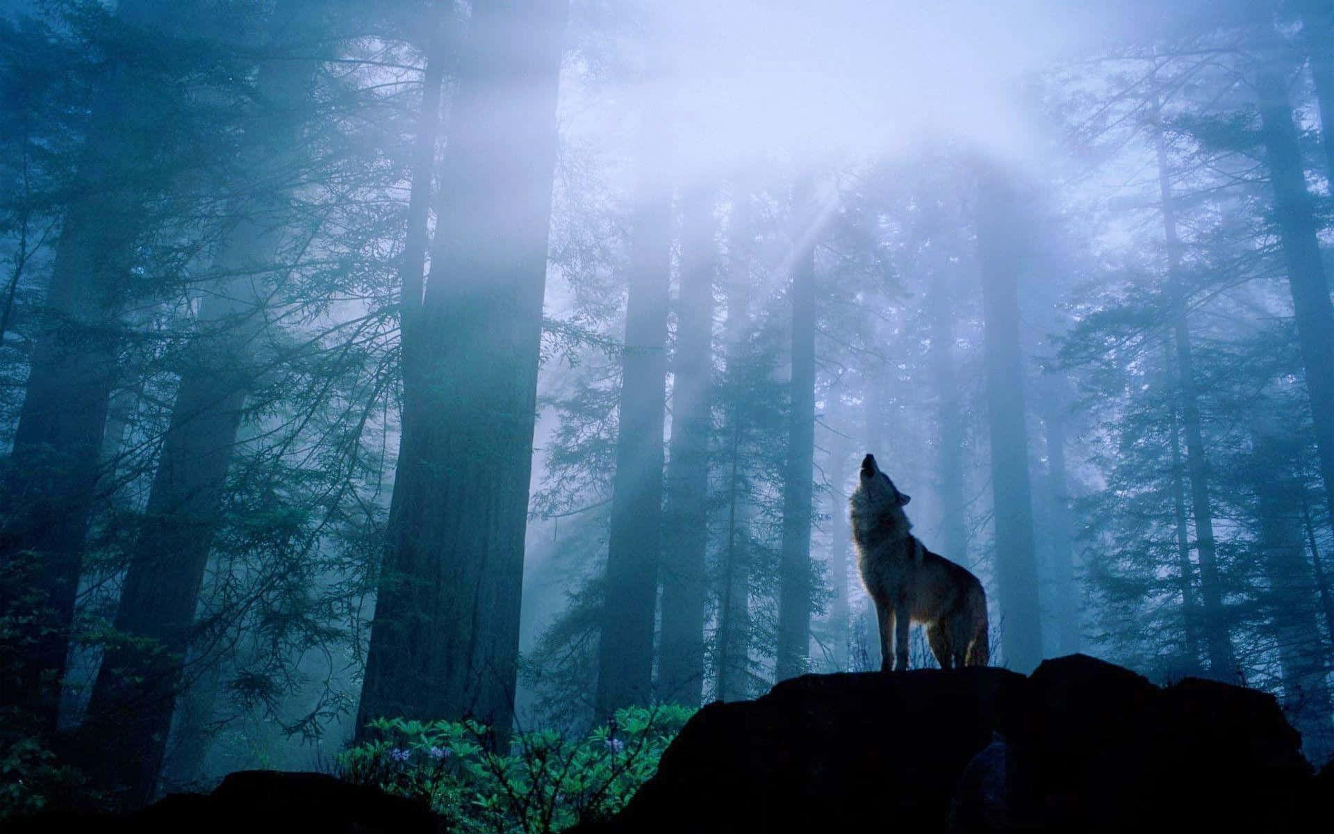 Enigmatic Wolf in a Mystical Forest Wallpaper