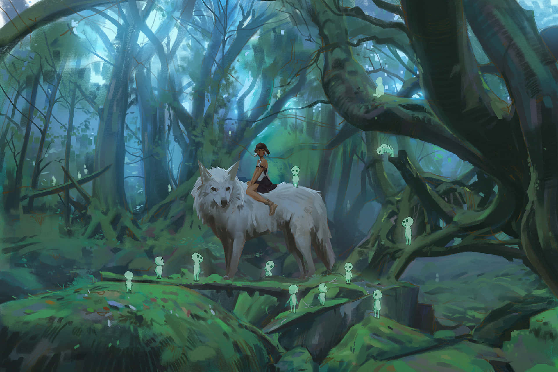 Mystical Wolf in Enchanted Forest Wallpaper