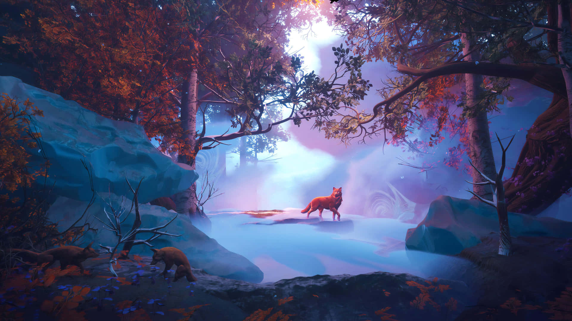 Majestic Wolf Roaming the Serene Forest Wallpaper