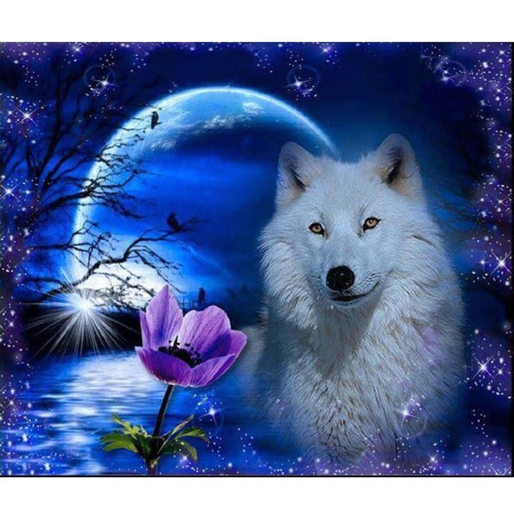 Majestic Wolf Basking in Moonlight's Glow Wallpaper