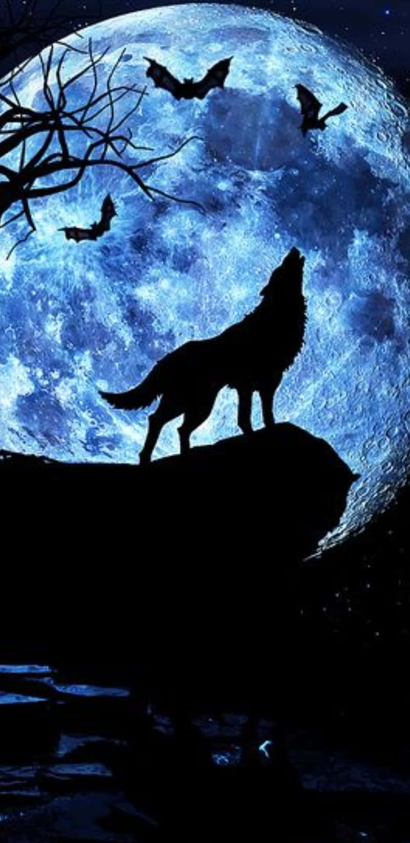 A Majestic Wolf Howling In Moonlight Wallpaper