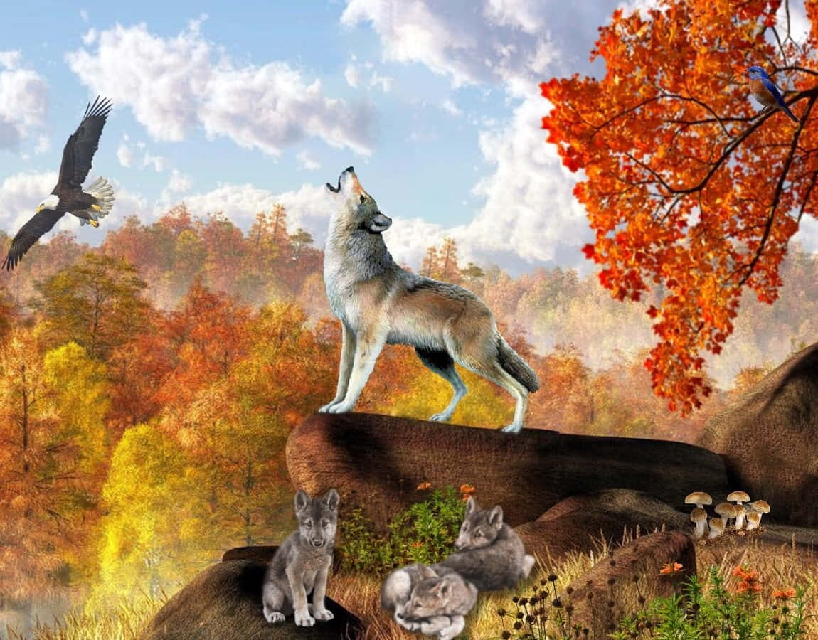 Caption: Majestic wolf enjoying the beauty of spring Wallpaper