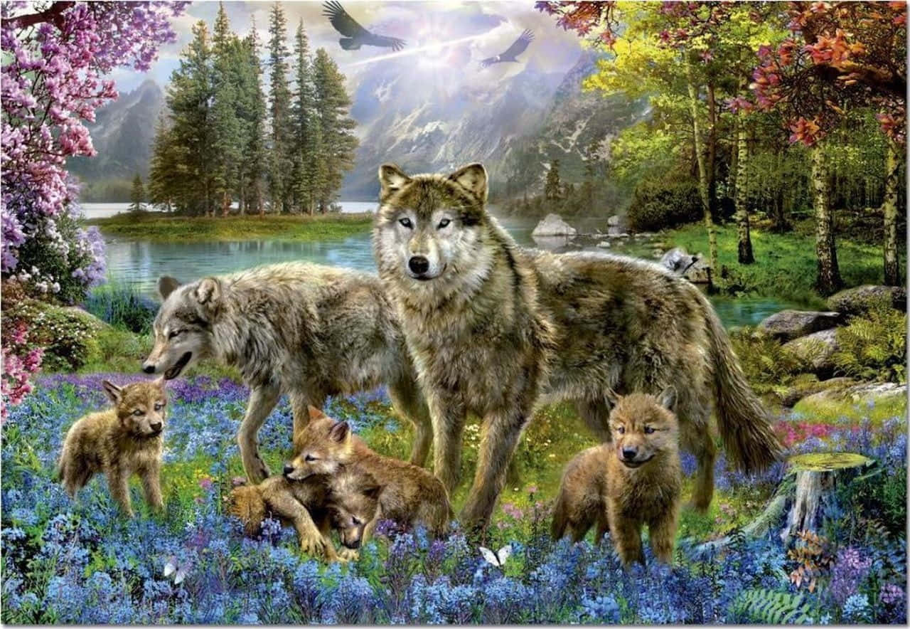 Majestic Wolf Strolling in Summer Forest Wallpaper