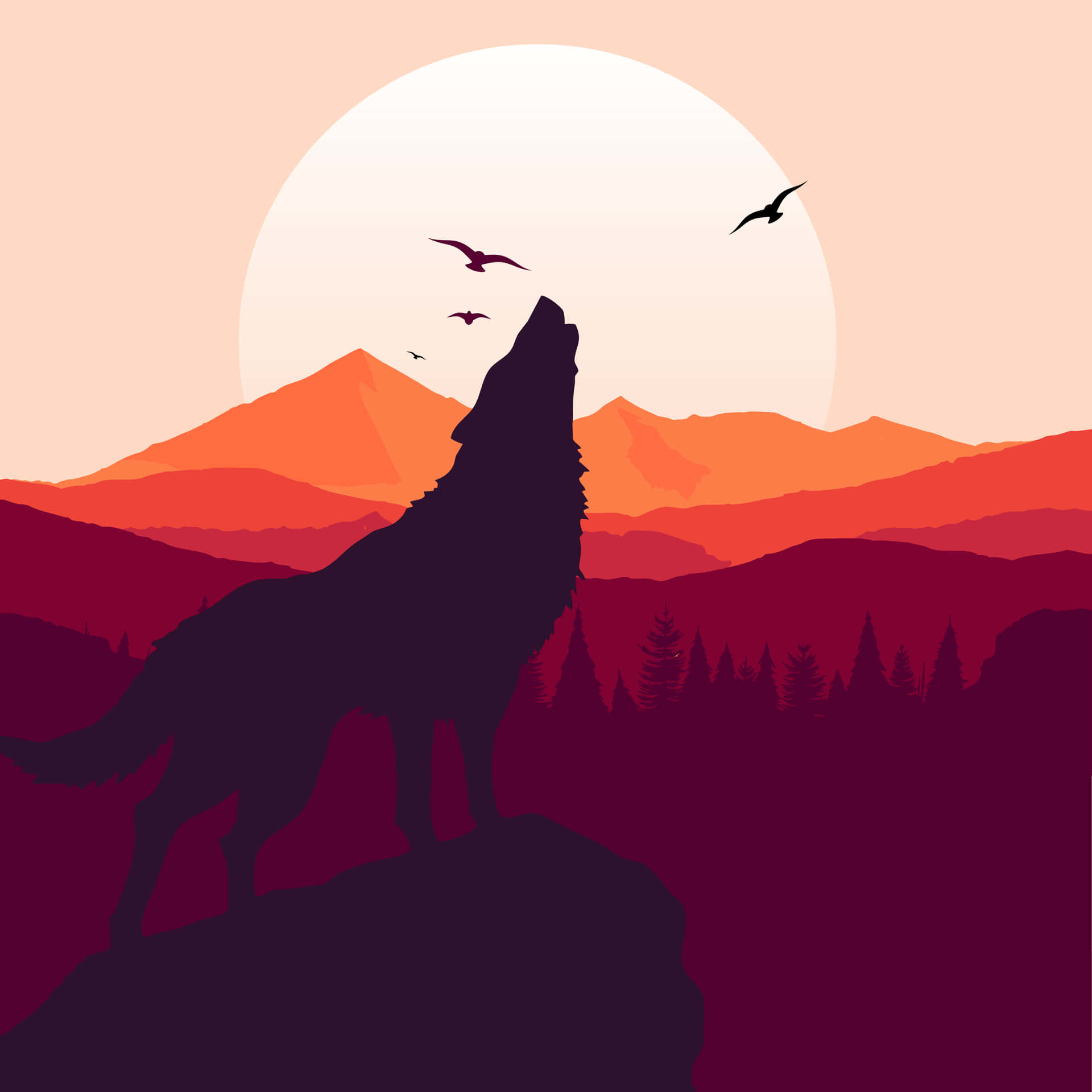 Majestic Wolf in vibrant Summer Forest Wallpaper