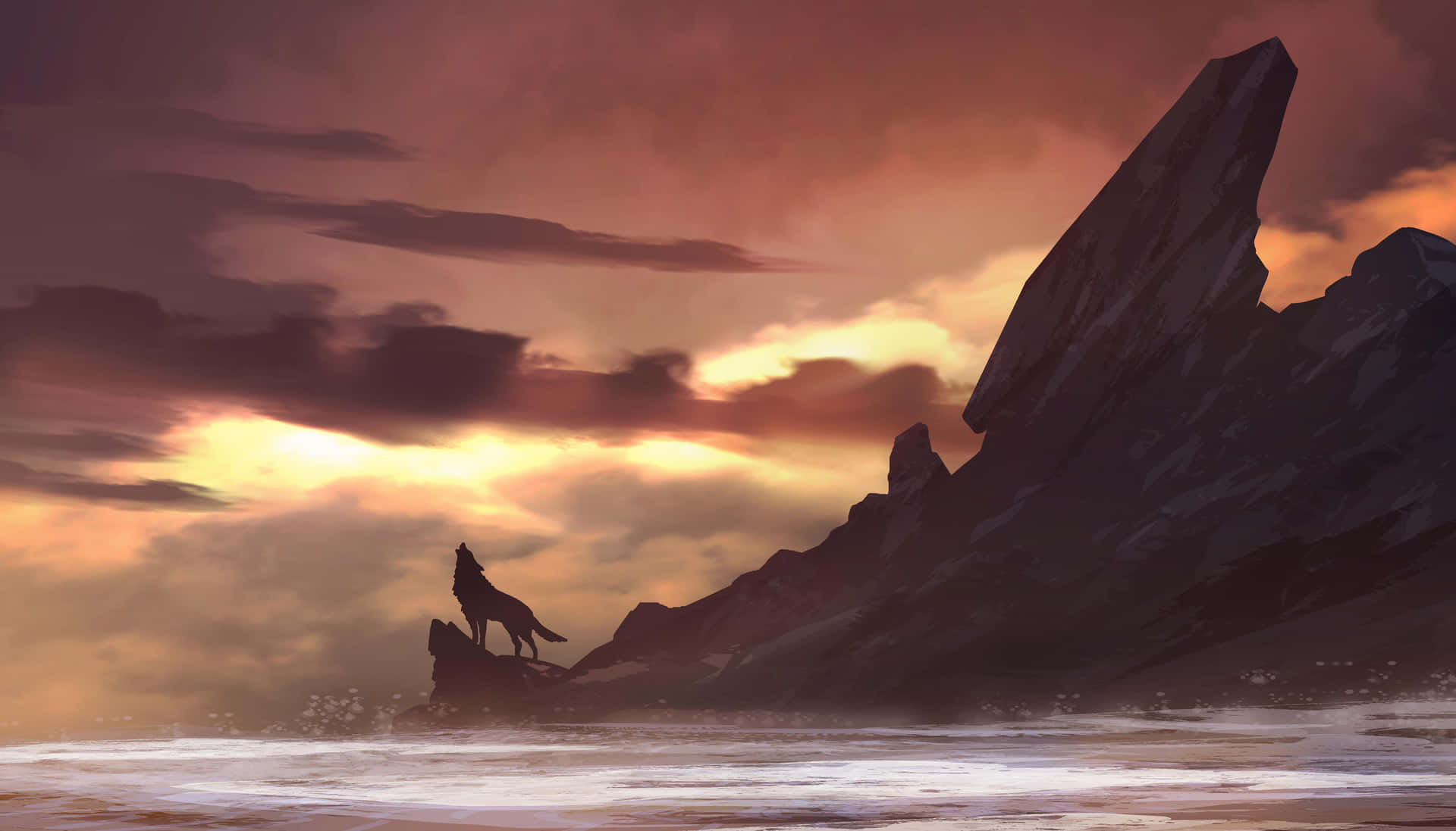 Majestic Wolf in Stunning Sunset Wallpaper