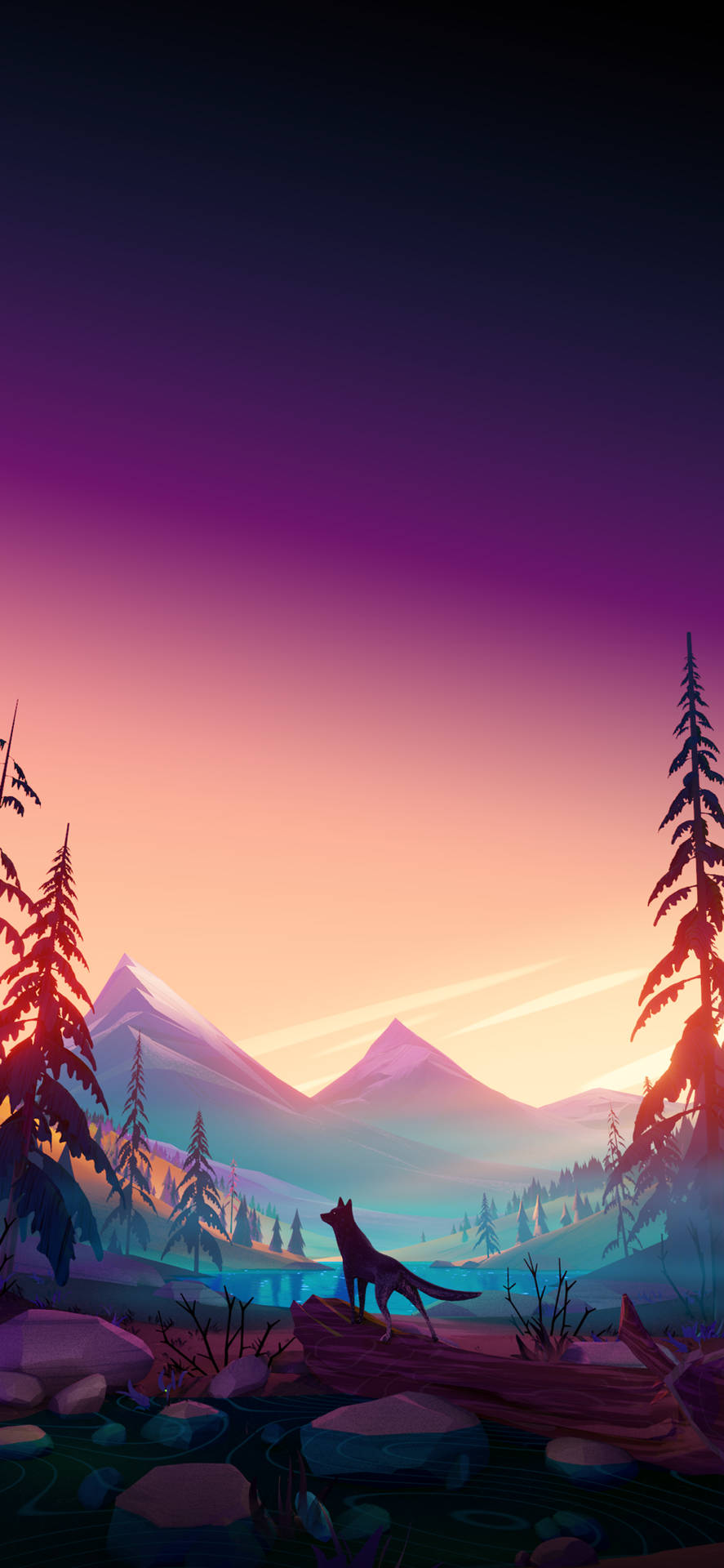 Wolf In Valley Illustration Iphone Wallpaper